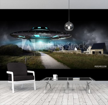 Bild på UFO invasion on planet earth landascape 3D rendering